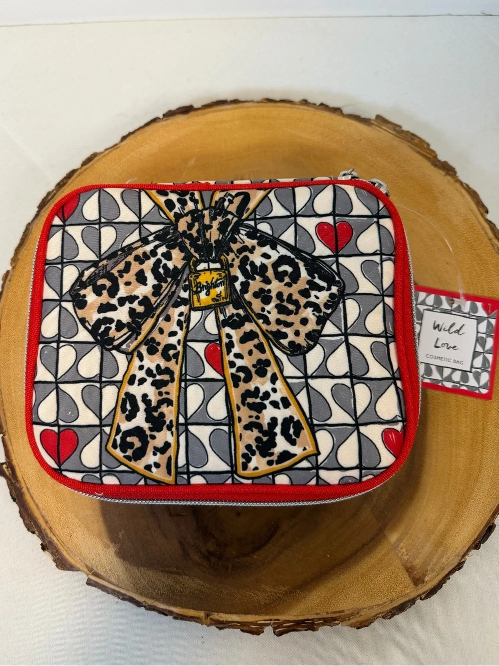 Brighton Wild Love‎ Jewelry Case Leopard Print Bow with a Cat Print Zip Closure